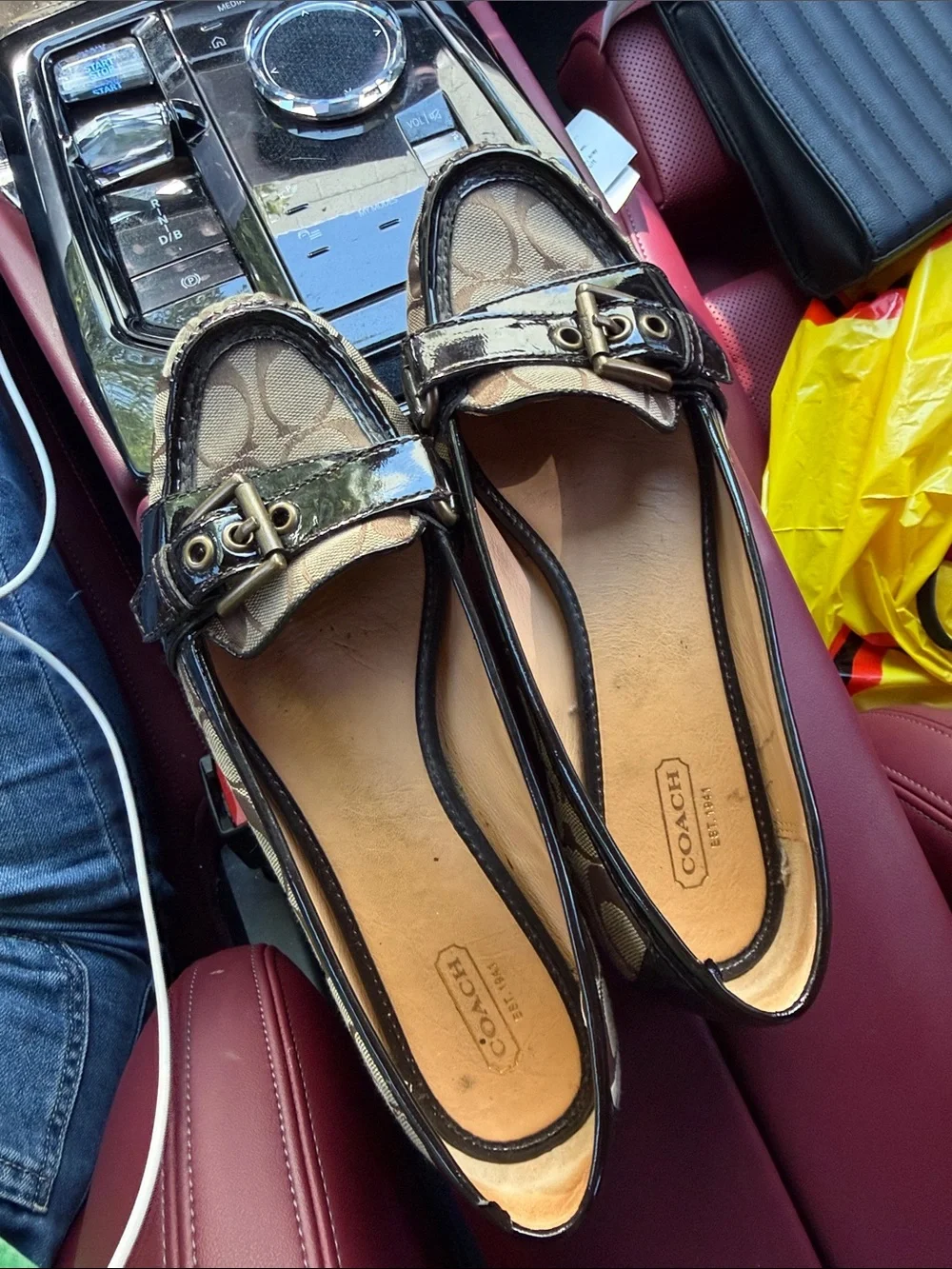 Coach Brown Signature Canvas Buckle Loafers